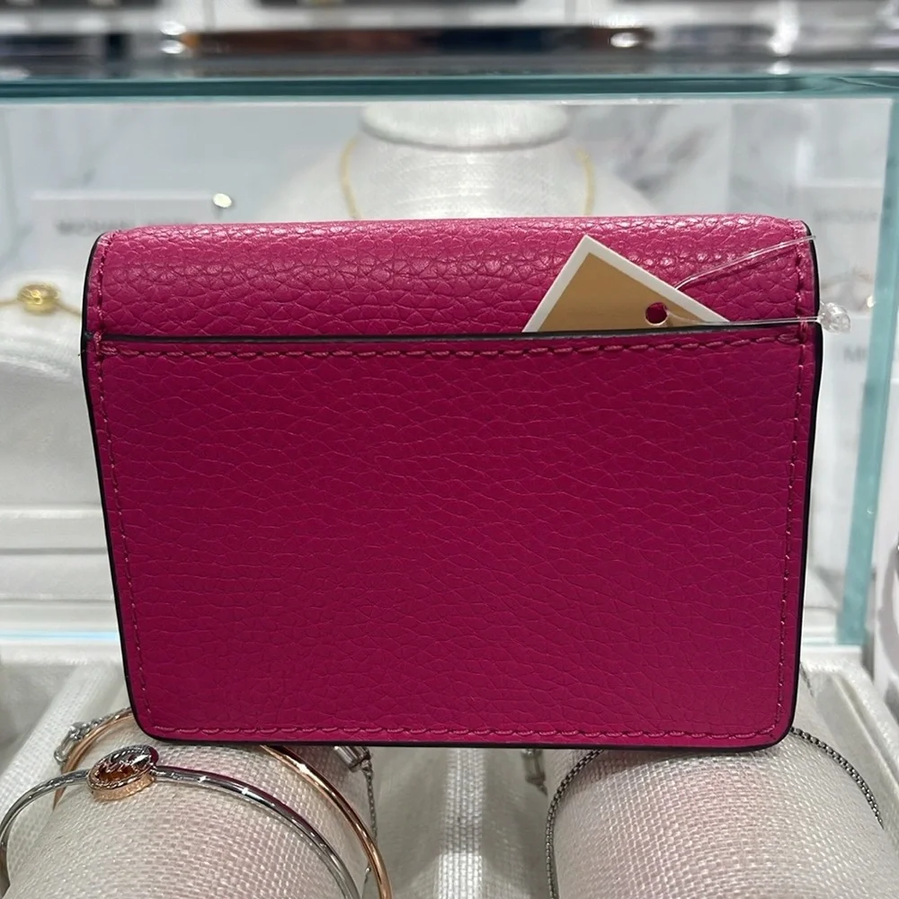 MICHAEL KORS Carson Small Pebbled Leather Flap Wallet DRAGONFRUIT NWT